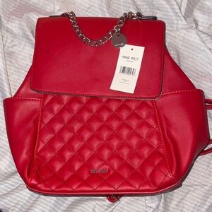 Nine West Cherry Red Quilted Mini Backpack Silver Chain Detail Classic Stylish